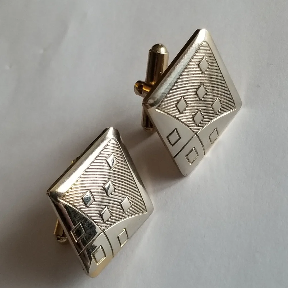 Vintage Diamond shaped cufflinks gold tone cuff links texture